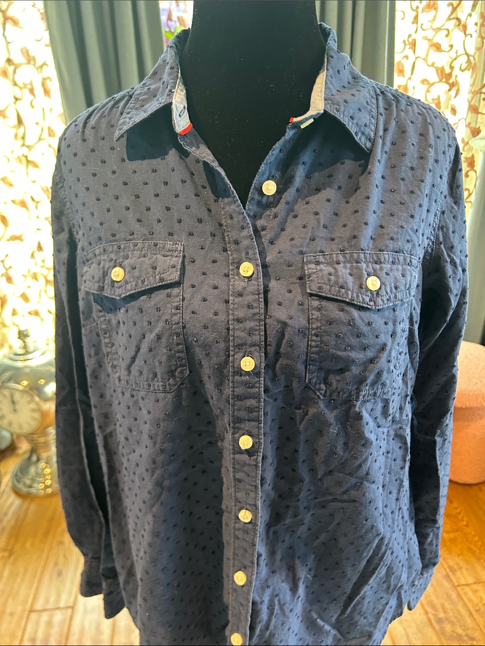 St. John's Bay Navy Textured Dot Button-Down Shirt